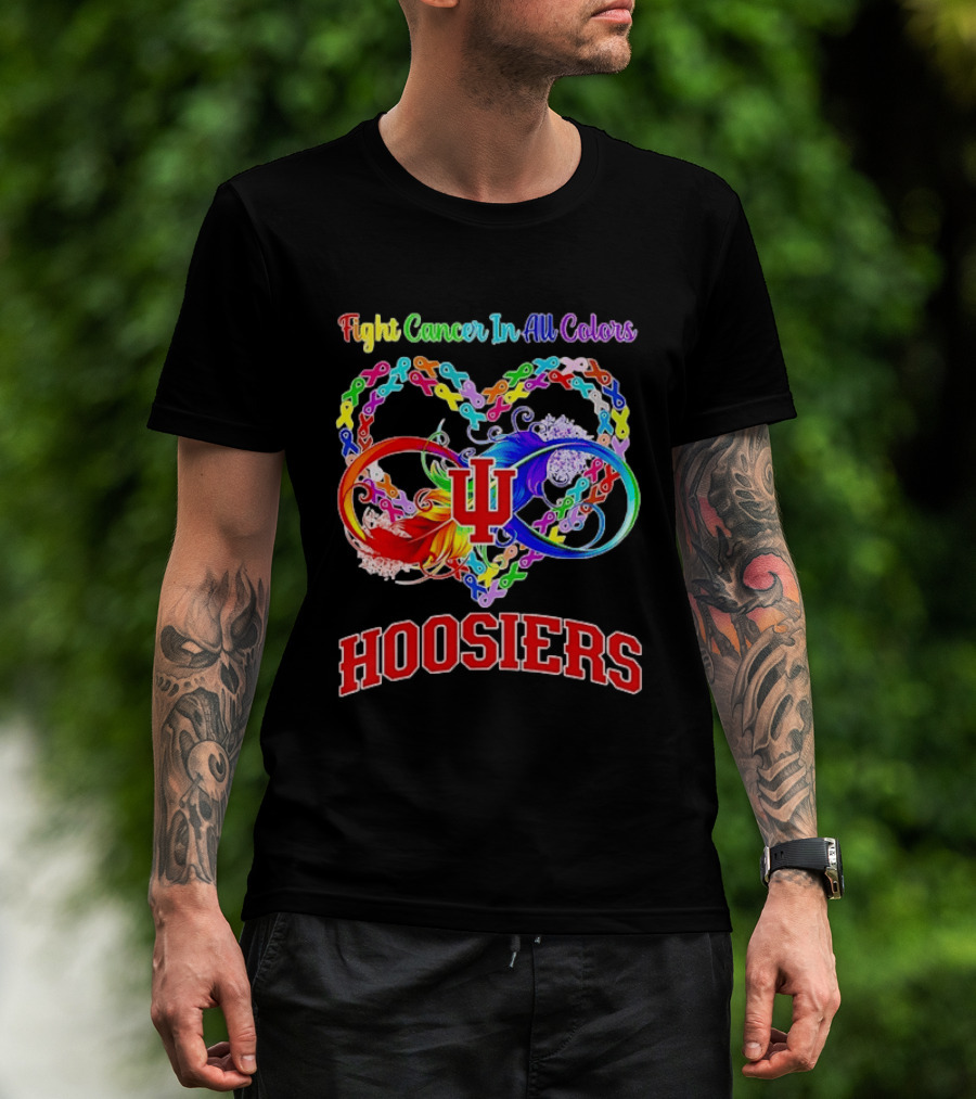 Hoosiers Fight Cancer In All Colors With Heart Symbol And Interlocking Chains T-Shirt