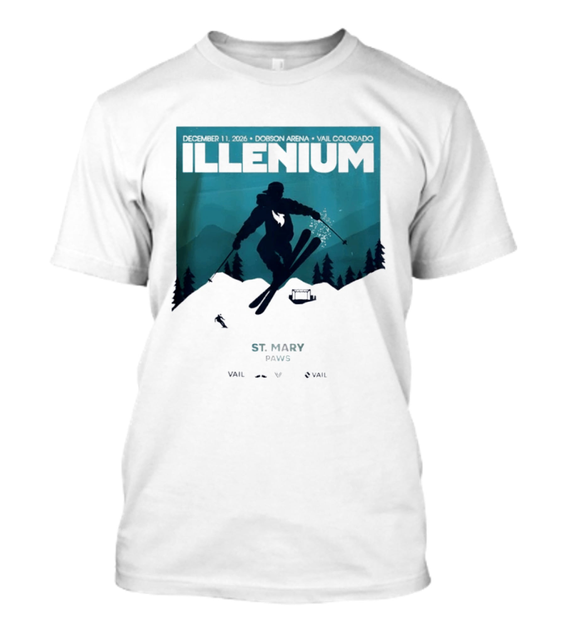 Illenium December 11 2026 Skiing Dobson Arena Vail Colorado Concert St Mary Paws T-Shirt