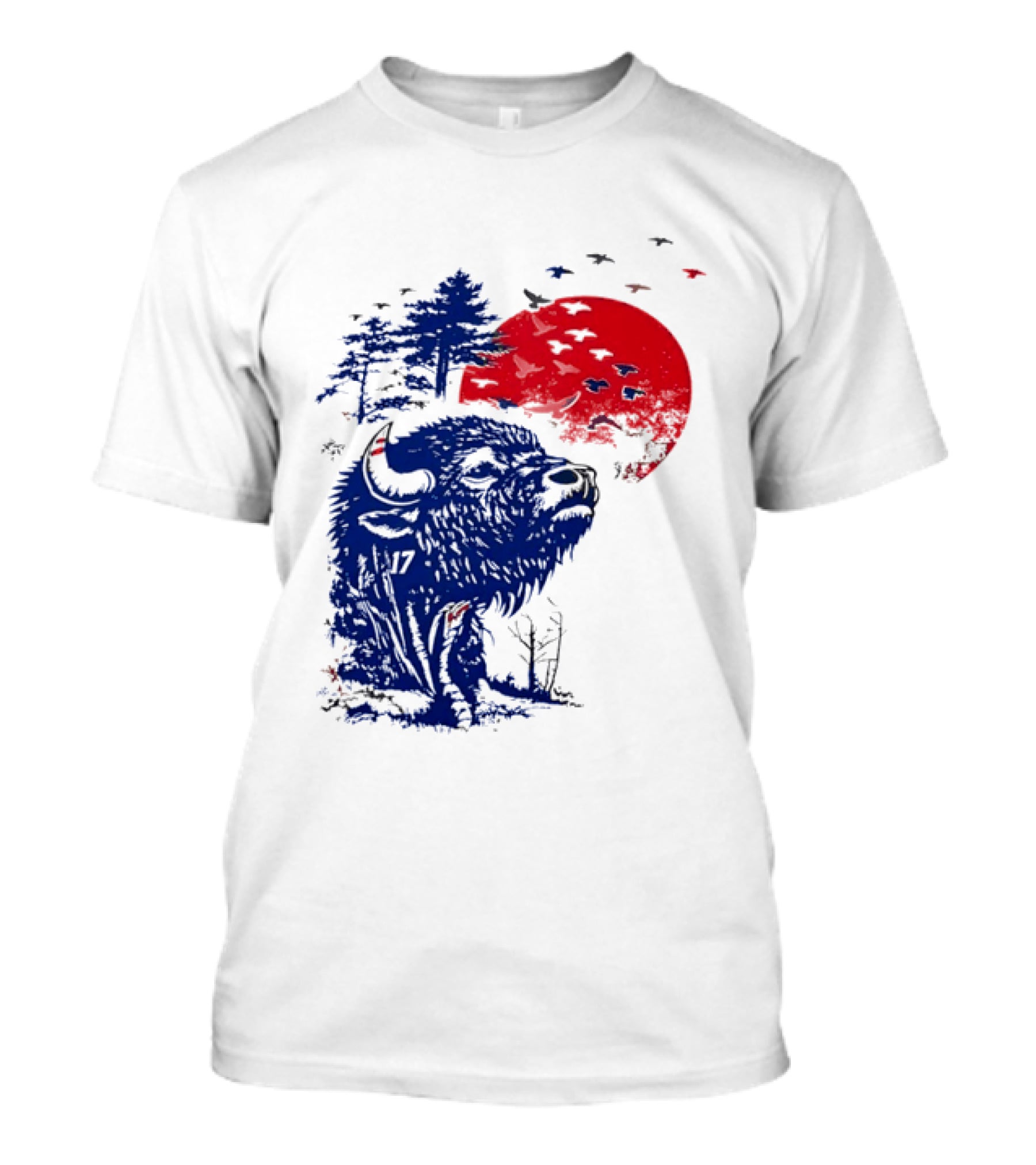 Buffalo Bills 17 Bison Sunset With Trees And Red Sun T-Shirt
