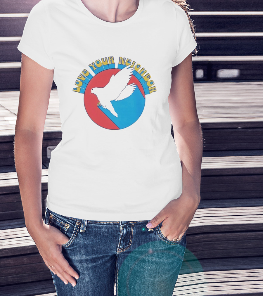 Love Your Neighbor Dove Peace Kindness Retro Circular T-Shirt