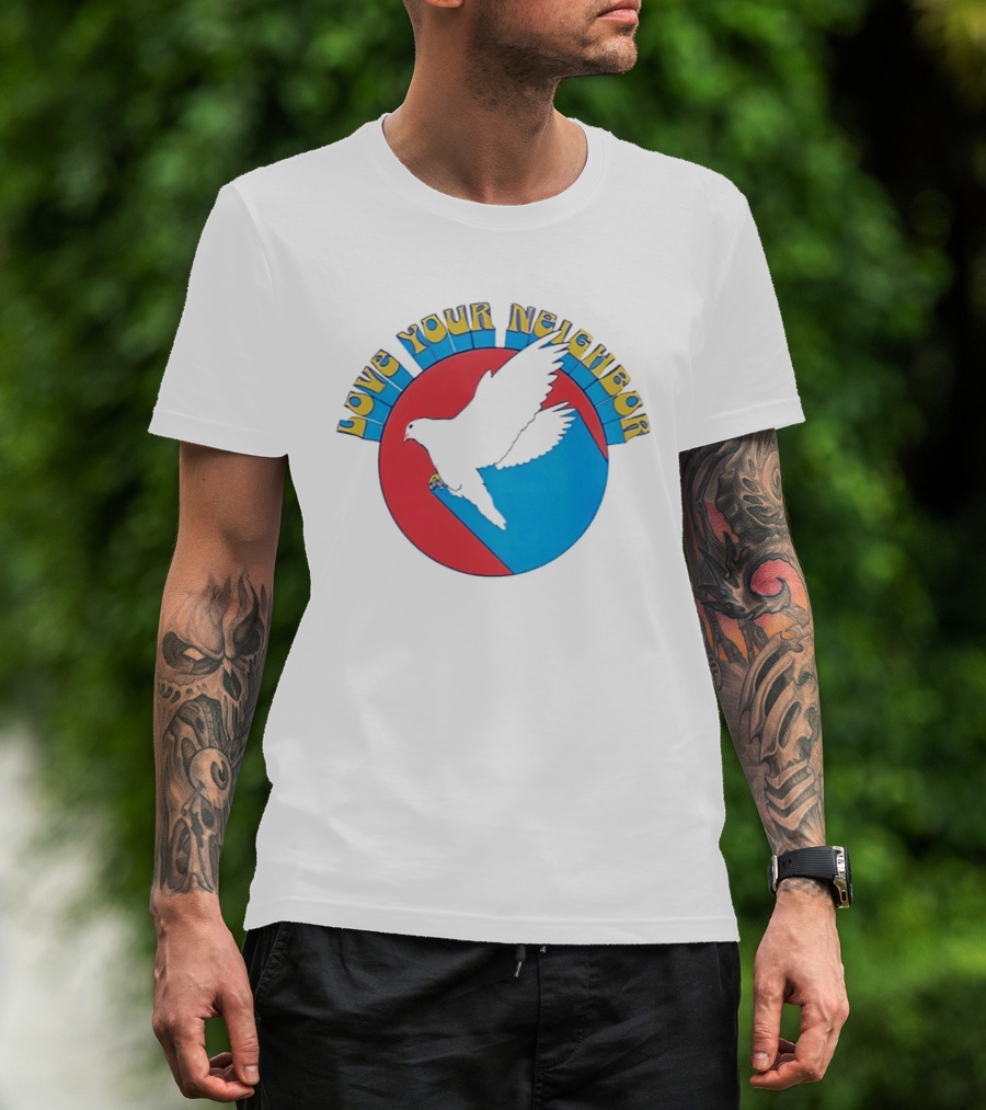 Love Your Neighbor Dove Peace Kindness Retro Circular T-Shirt