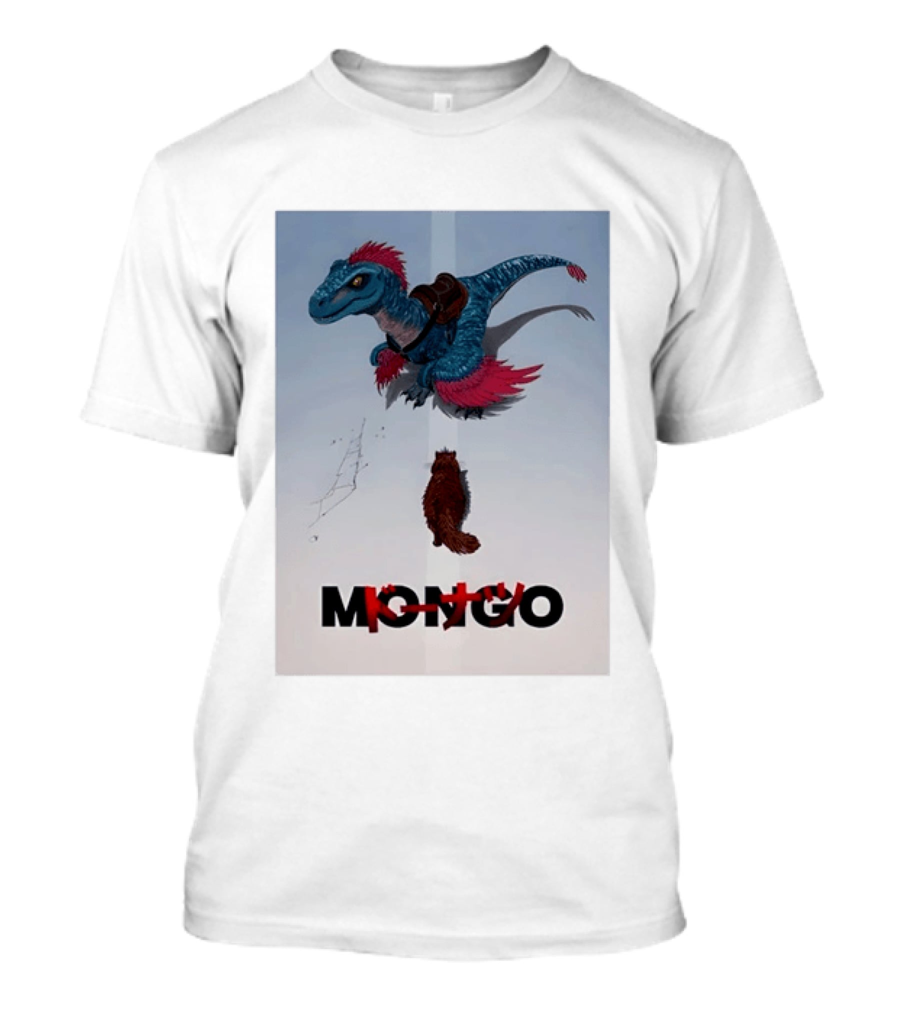 Mongo The Raptor Dinosaur And Cat Fantasy Adventure T-Shirt