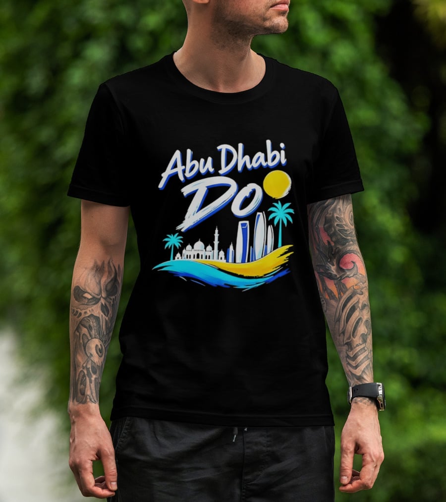 Abu Dhabi Do United Arab Emirates Travel Souvenir Skyline Sun Palm Trees T-Shirt