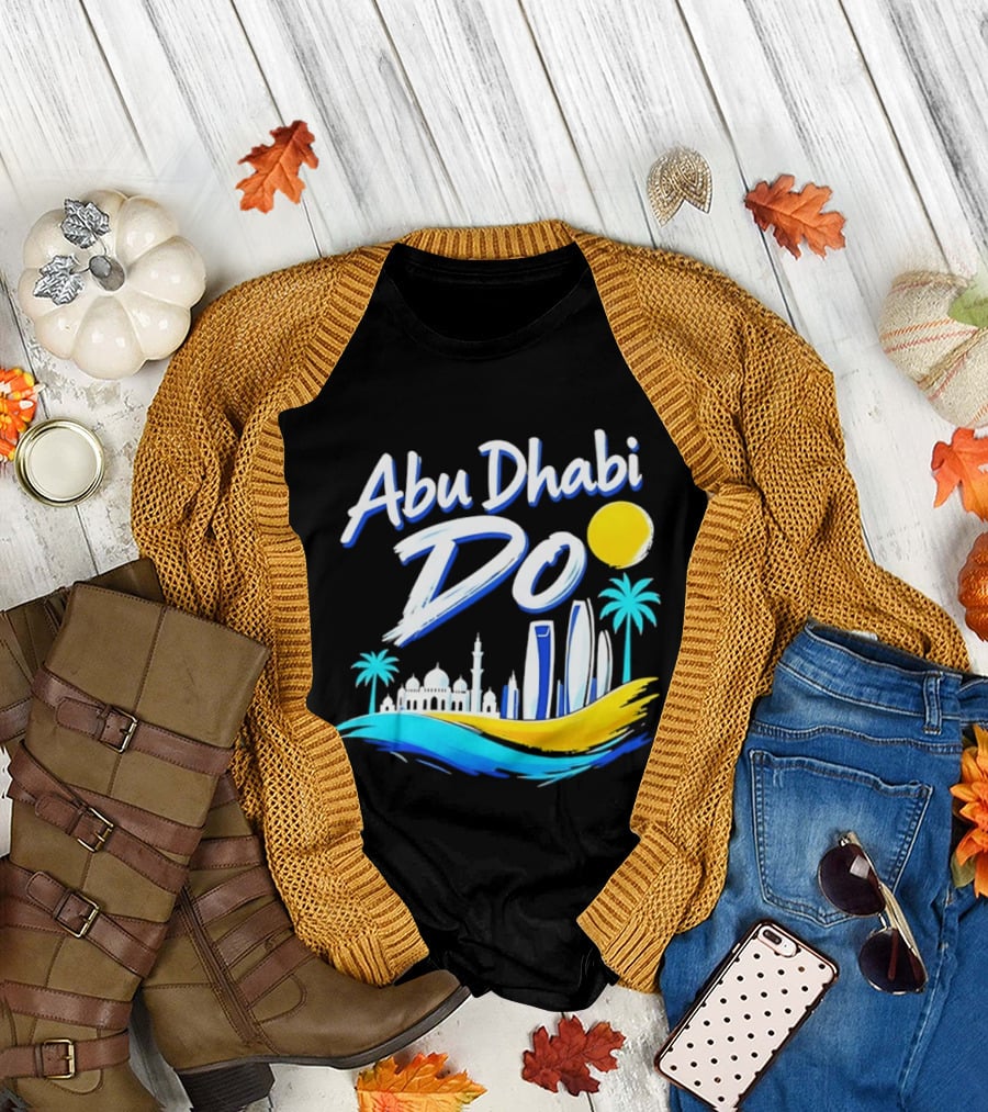 Abu Dhabi Do United Arab Emirates Travel Souvenir Skyline Sun Palm Trees T-Shirt