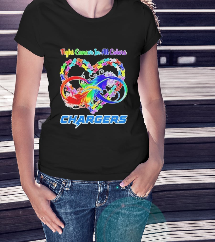 Fight Cancer In All Colors Los Angeles Chargers Infinity Heart T-Shirt