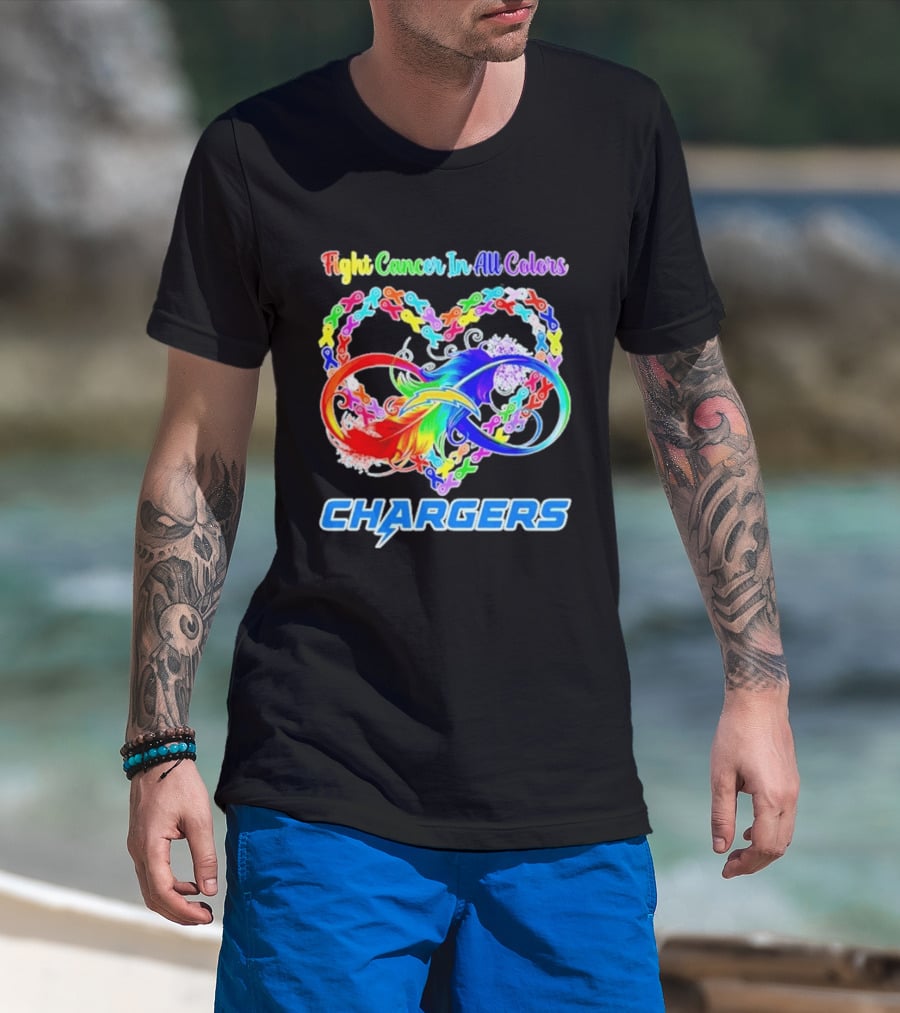 Fight Cancer In All Colors Los Angeles Chargers Infinity Heart T-Shirt