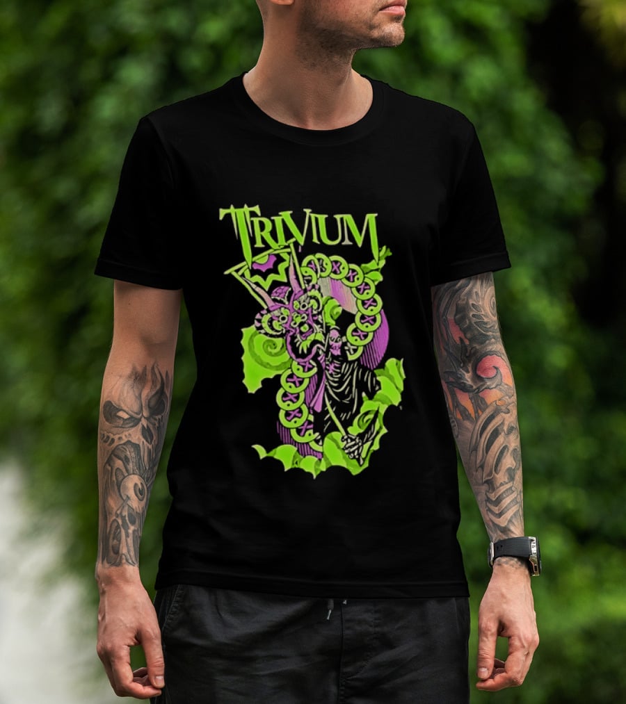 Trivium Dragon And Grim Reaper Heavy Metal Neon Green Purple T-Shirt
