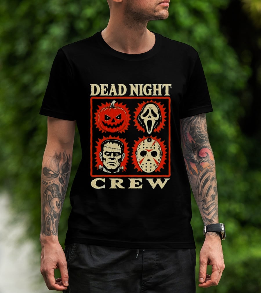 Dead Night Crew Halloween Horror Pumpkin Ghost Jason Voorhees Frankenstein T-Shirt