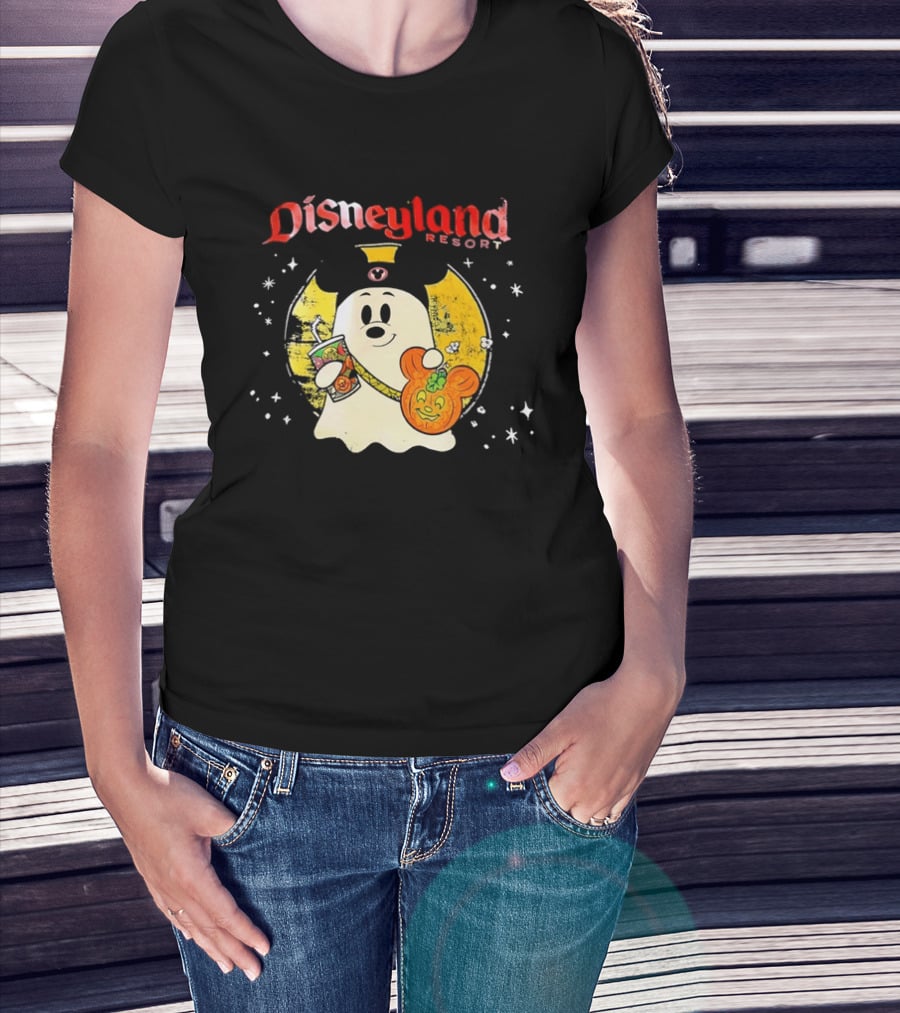 Distressed Disneyland Resort Mickey Mouse Ghost Halloween T-Shirt