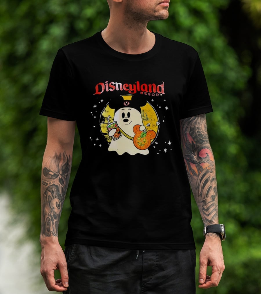 Distressed Disneyland Resort Mickey Mouse Ghost Halloween T-Shirt