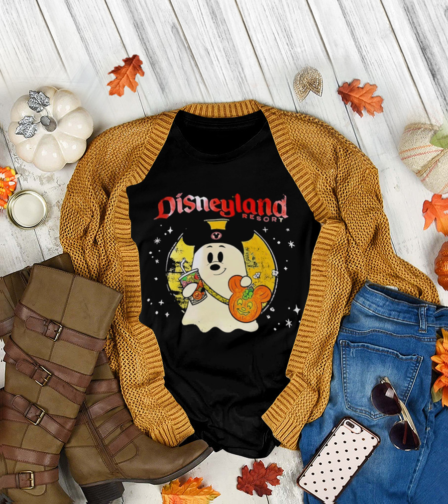 Distressed Disneyland Resort Mickey Mouse Ghost Halloween T-Shirt