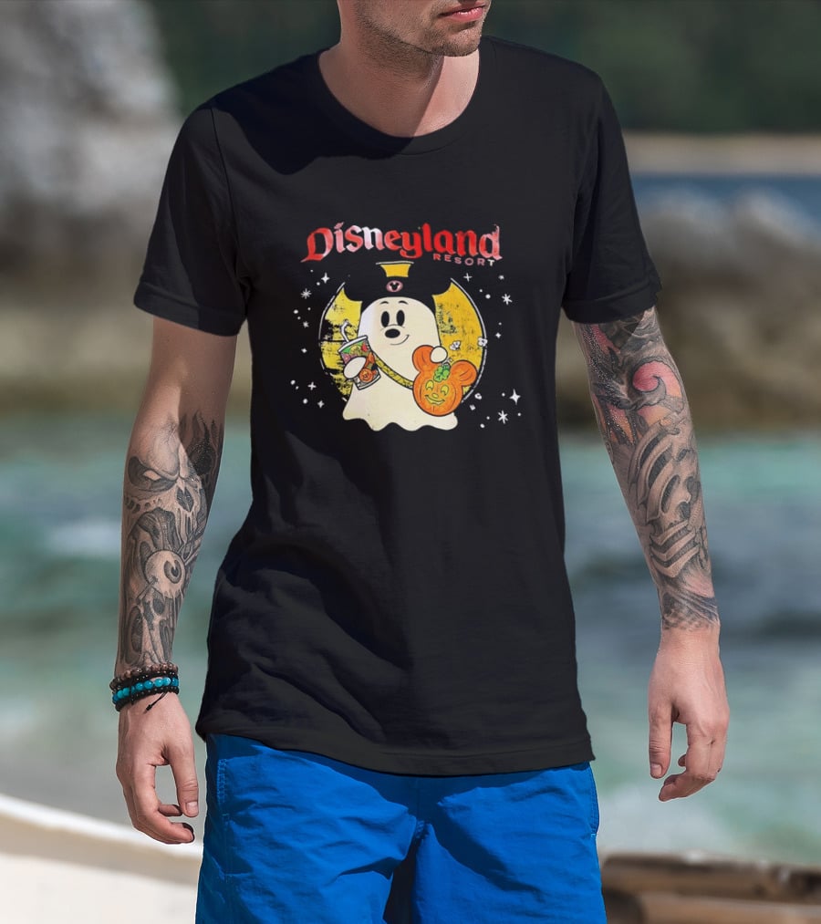Distressed Disneyland Resort Mickey Mouse Ghost Halloween T-Shirt