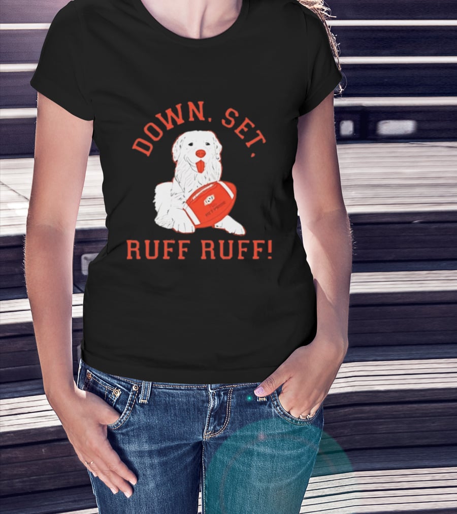 Pet Pride Dog Down Set Ruff Ruff Football T-Shirt