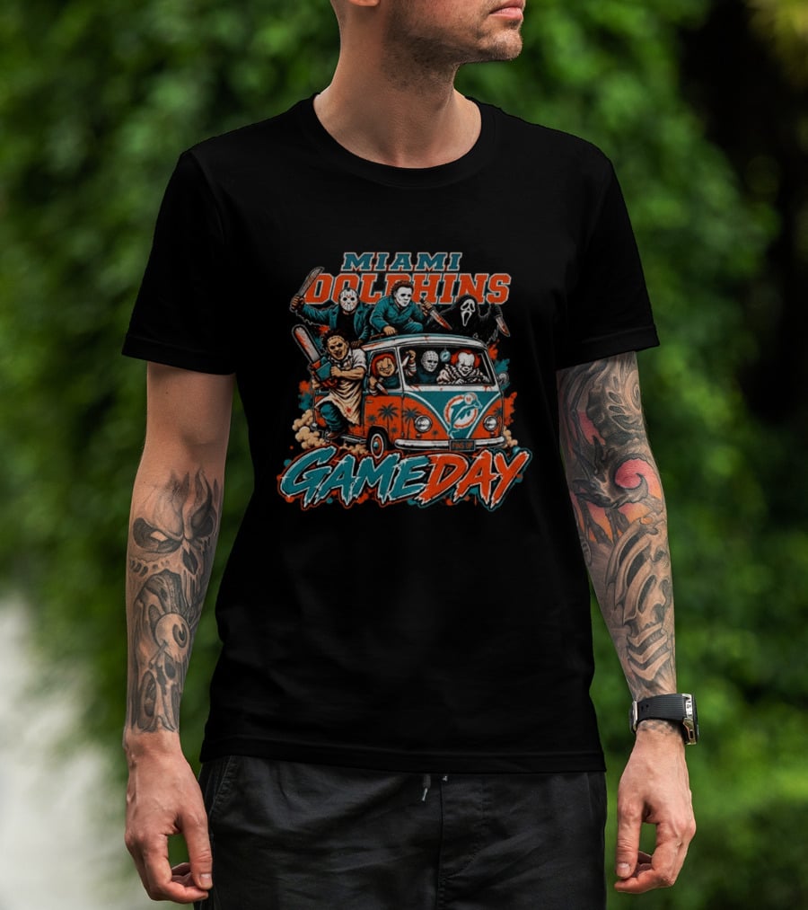 Miami Dolphins Gameday Halloween Horror Characters 2026 T-Shirt