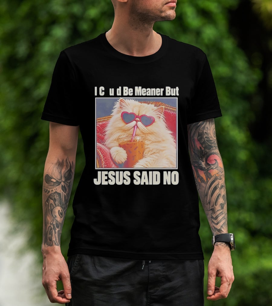 I Could Be Meaner But Jesus Said No Cat Heart Sunglasses T-Shirt