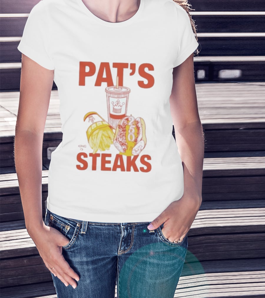 Pat's King Of Steaks 250 Cheesesteak Philadelphia Iconic Sandwich And Drink T-Shirt
