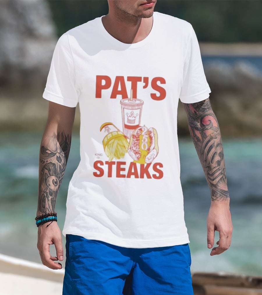 Pat's King Of Steaks 250 Cheesesteak Philadelphia Iconic Sandwich And Drink T-Shirt