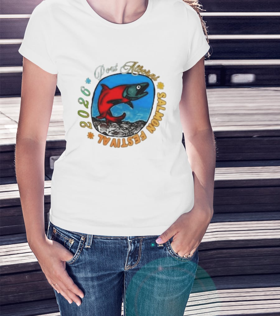 Port Alberni 2026 Salmon Festival Vibrant Red Fish Jumping T-Shirt