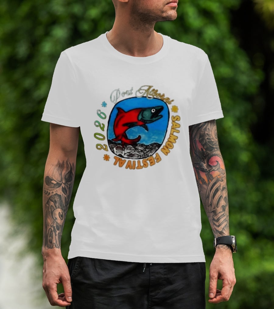 Port Alberni 2026 Salmon Festival Vibrant Red Fish Jumping T-Shirt