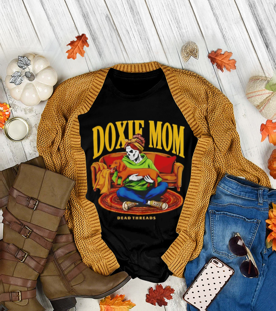 Doxie Mom Skeleton With Dachshund Wiener Dog Dead Threads T-Shirt