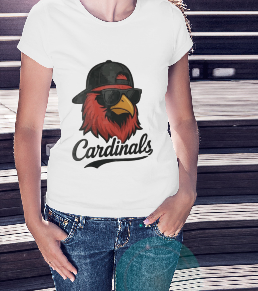 Cardinals Red Bird With Sunglasses And Cap T-Shirt