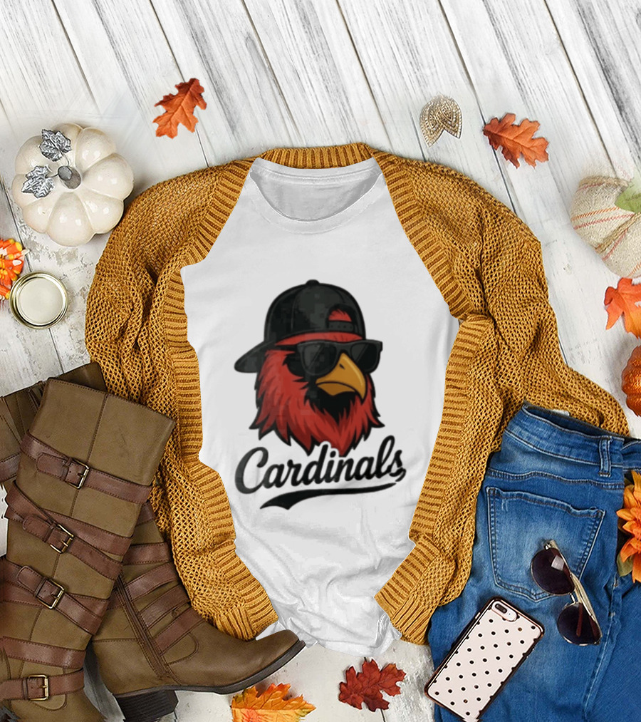 Cardinals Red Bird With Sunglasses And Cap T-Shirt