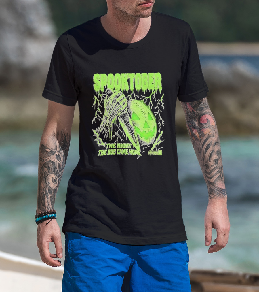 Spooktober The Night The Bus Came Home Halloween Knife Pumpkin Forest T-Shirt
