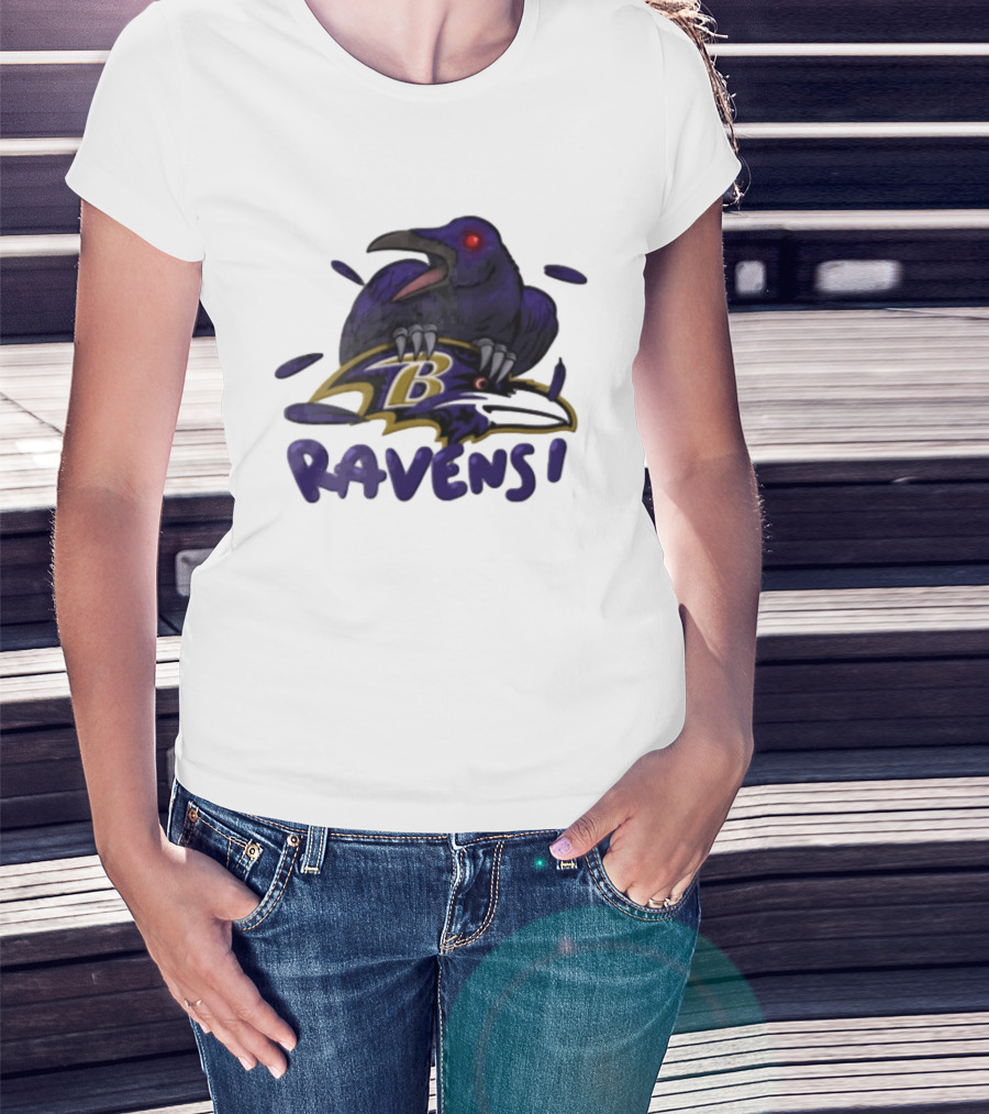 Baltimore Ravens Raven Bird Perched On Iconic Logo Ravens T-Shirt