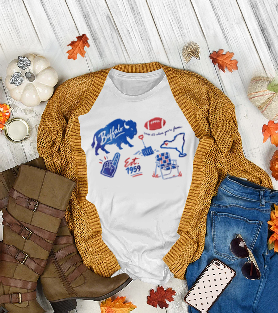 Buffalo Bills Established 1959 Football Shovel Map Chair Icons Where You Are From T-Shirt