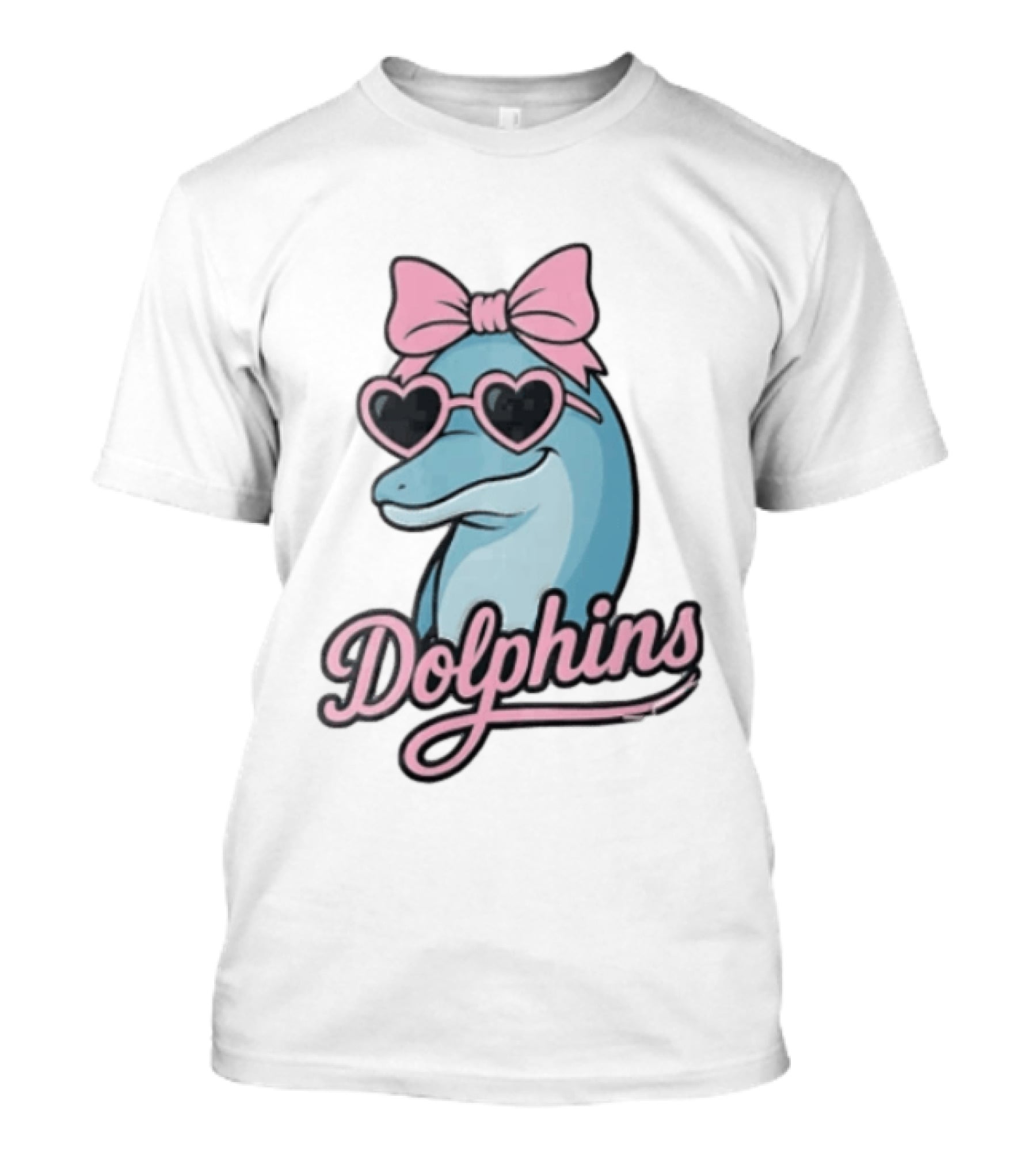 Dolphins Blue Dolphin Pink Bow Heart Sunglasses T-Shirt