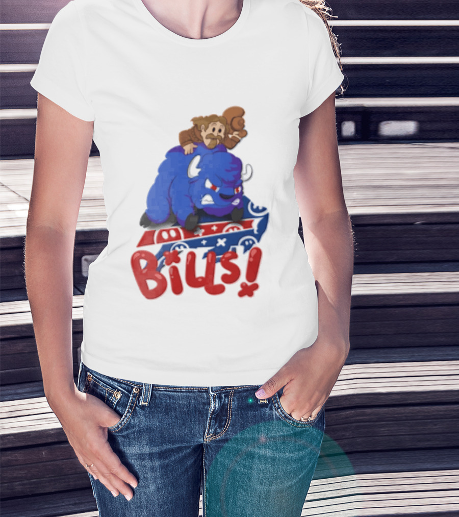 Buffalo Bills Cowboy Riding Angry Blue Bills T-Shirt