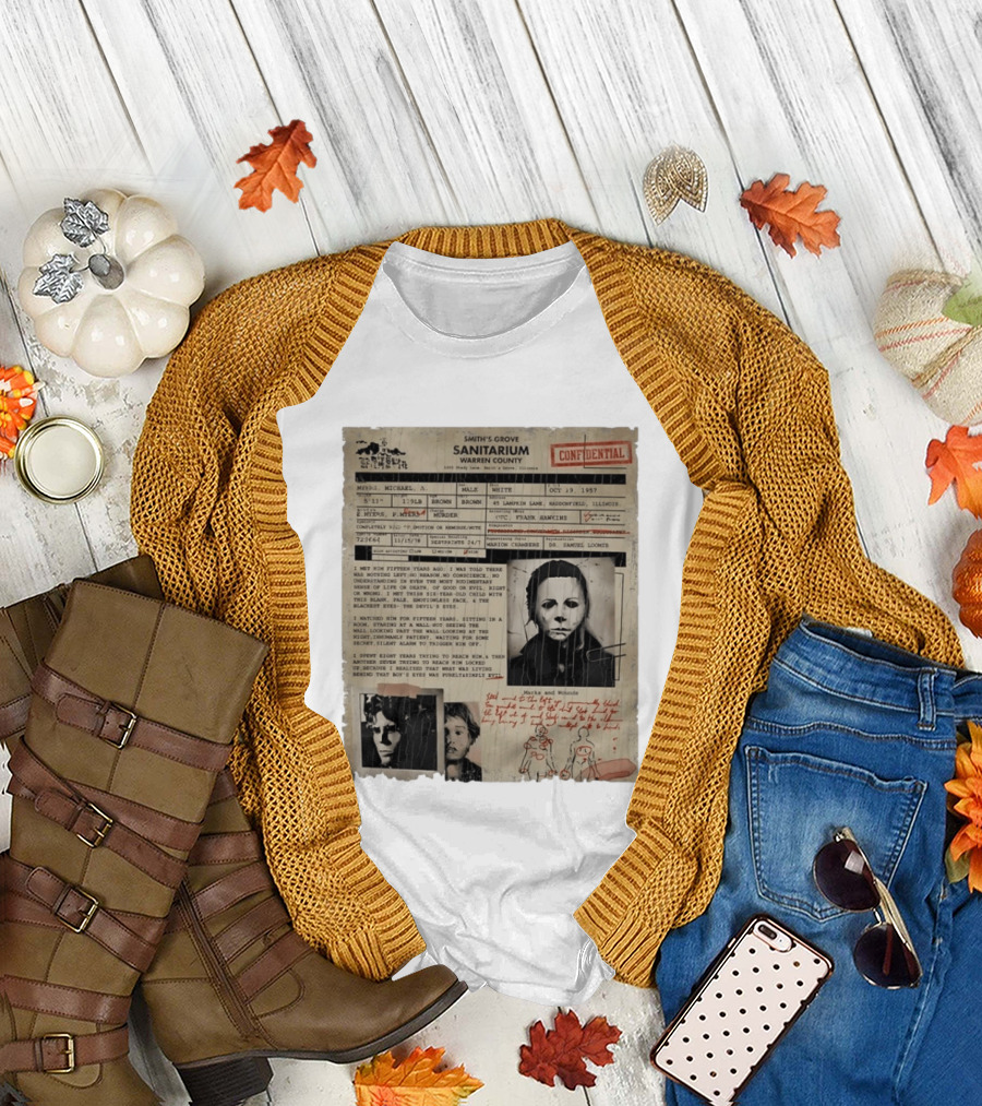 Smith's Grove Sanitarium Confidential Patient File Michael Myers Vintage Horror Movie Scene T-Shirt