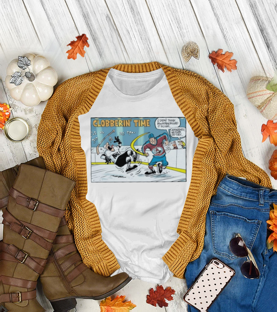 Clobberin Time Nathan MacKinnon Colorado Avalanche Cartoon T-Shirt