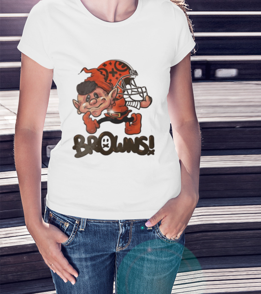 Cleveland Browns Elf Holding Football Helmet Browns T-Shirt