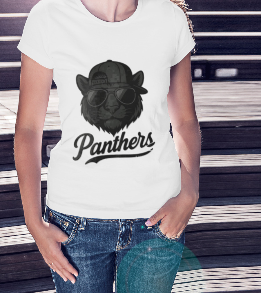 Panthers Cool Cat In Sunglasses And Baseball Cap T-Shirt