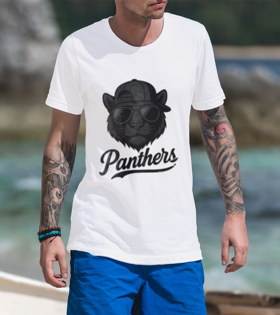 Panthers Cool Cat In Sunglasses And Baseball Cap T-Shirt