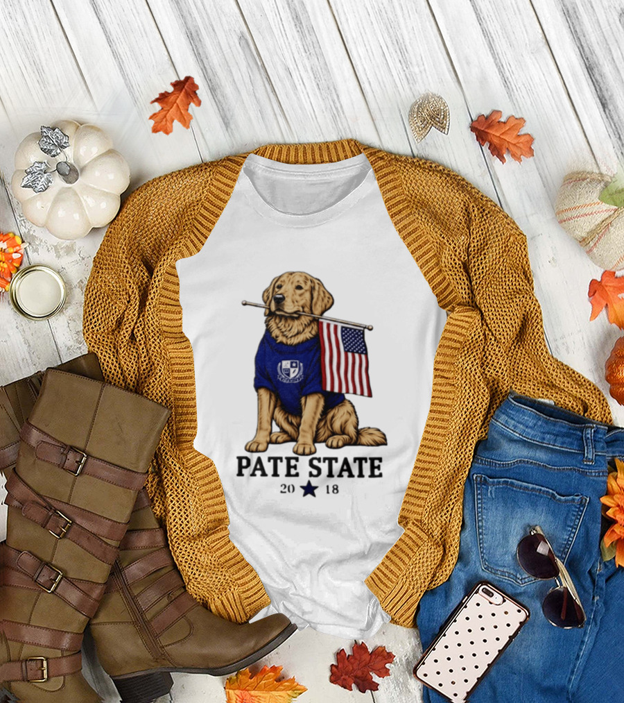 Pate State 2018 Golden Retriever American Flag T-Shirt