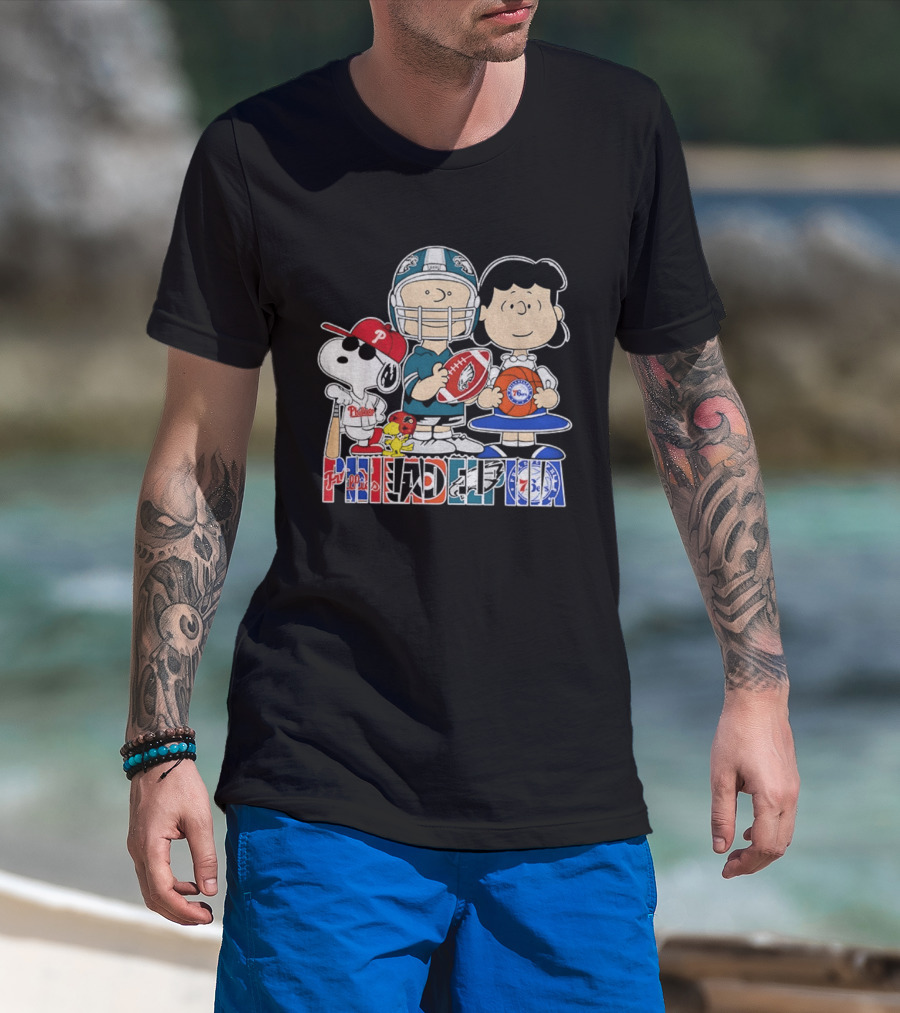 Peanuts Philadelphia Phillies Eagles 76ers Sports Characters T-Shirt