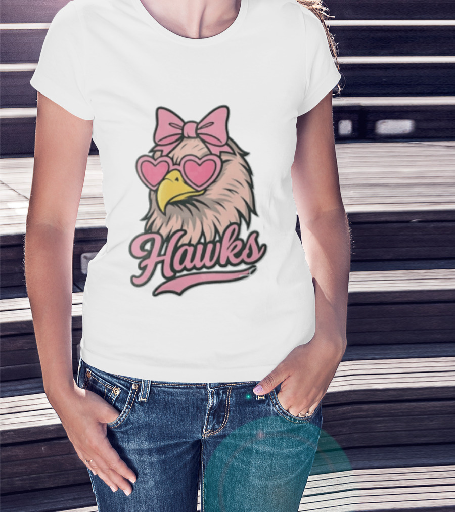 Hawks Eagle Pink Bow Heart Glasses T-Shirt