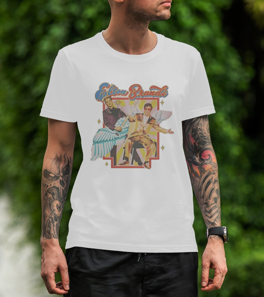 Elton John Brandi Carlile Winged Duo With Golden Outfit And Guitar T-Shirt