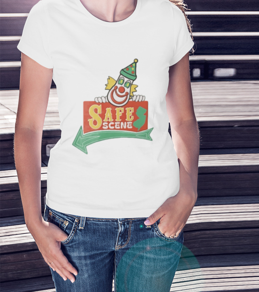 Safe Scene Clown Holding New Jersey Map Sign T-Shirt