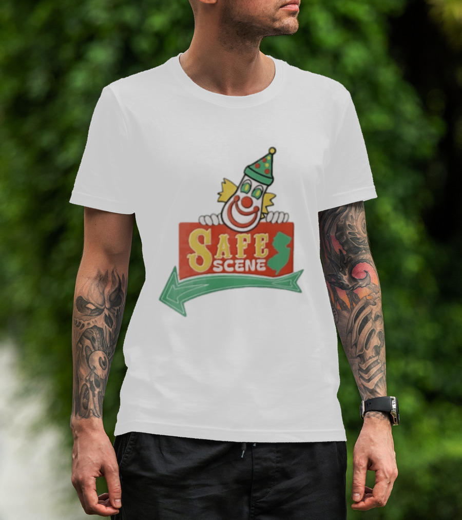 Safe Scene Clown Holding New Jersey Map Sign T-Shirt