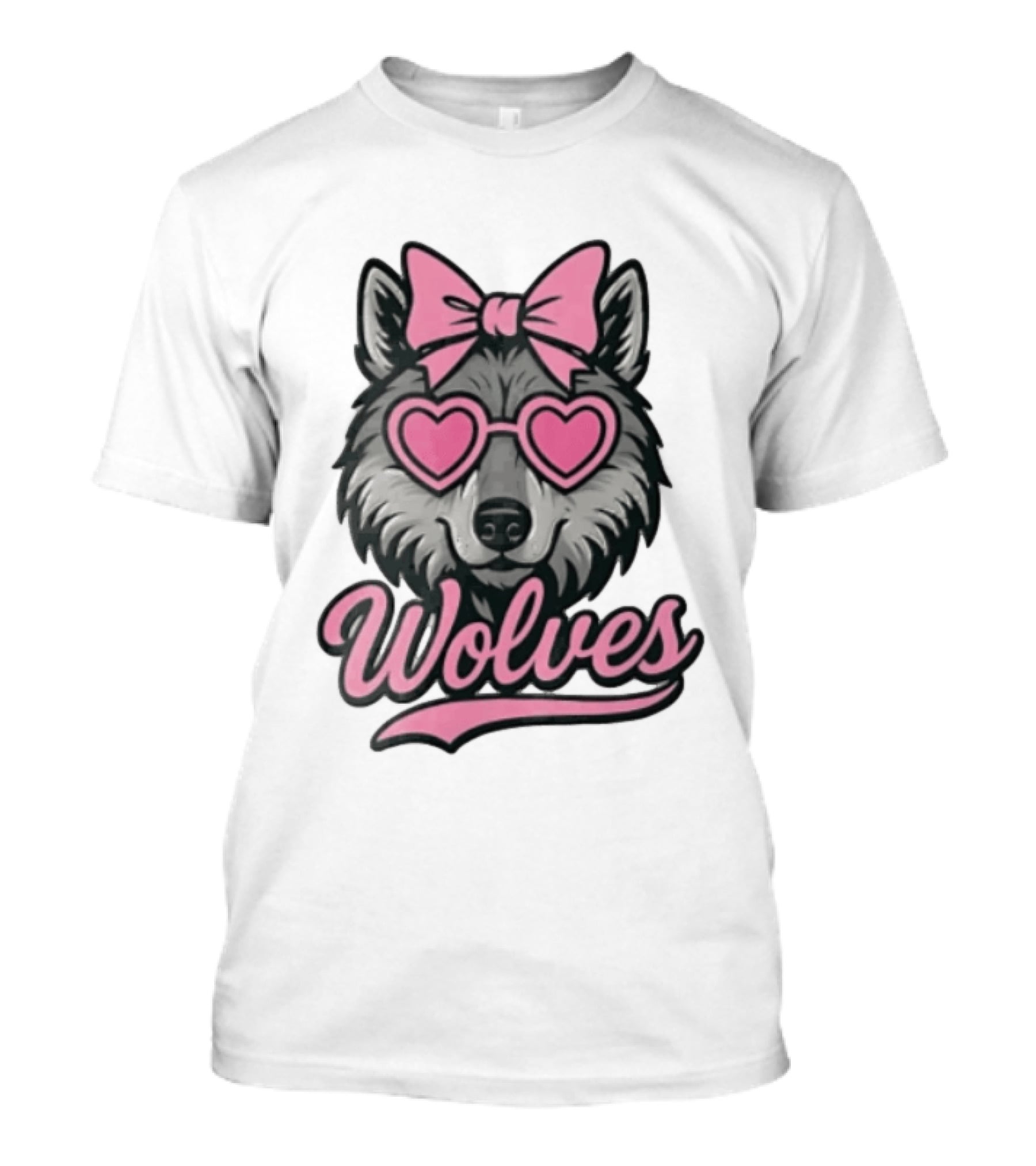 Wolves Wolf Pink Heart Glasses Bow T-Shirt