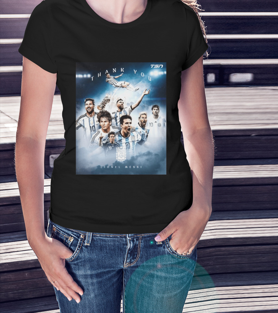 Thank You Lionel Messi TSN Argentina Soccer Legend With Trophy And Team Moments T-Shirt