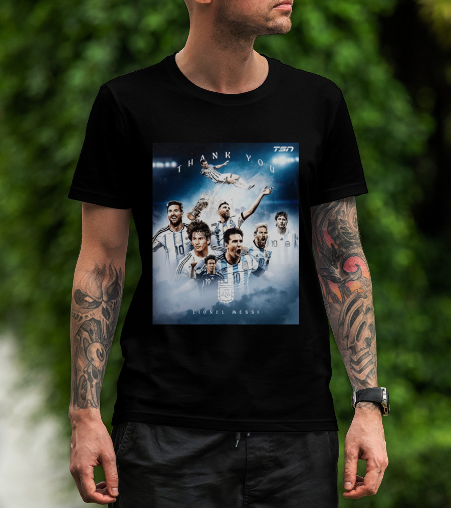 Thank You Lionel Messi TSN Argentina Soccer Legend With Trophy And Team Moments T-Shirt