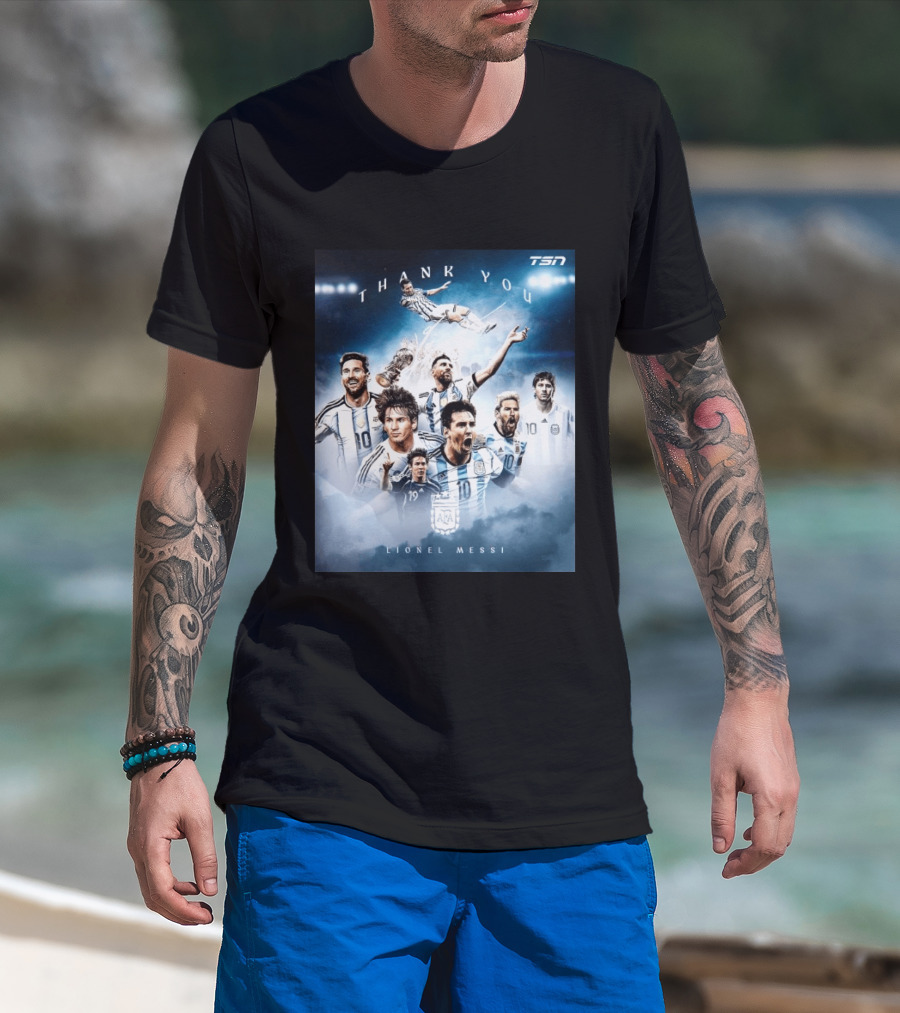 Thank You Lionel Messi TSN Argentina Soccer Legend With Trophy And Team Moments T-Shirt