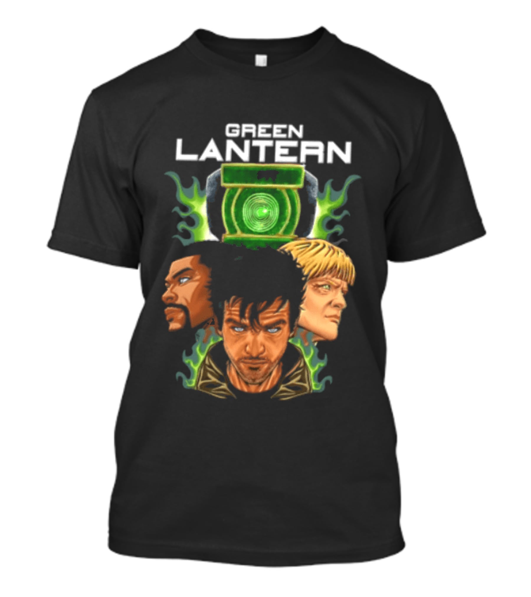 Green Lantern Glowing Eyes With Symbol Featuring Three Characters T-Shirt
