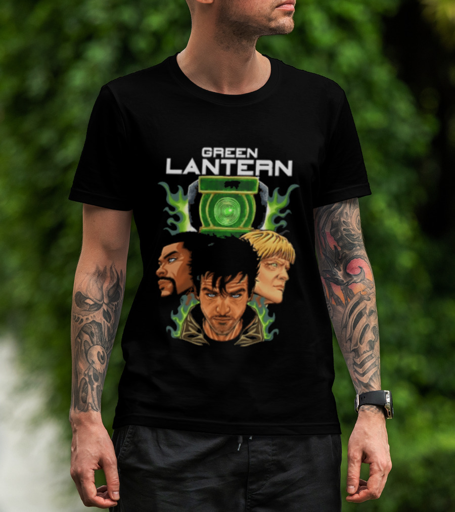 Green Lantern Glowing Eyes With Symbol Featuring Three Characters T-Shirt
