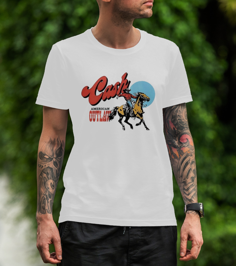 Cash American Outlaw Cowboy Riding Horse T-Shirt