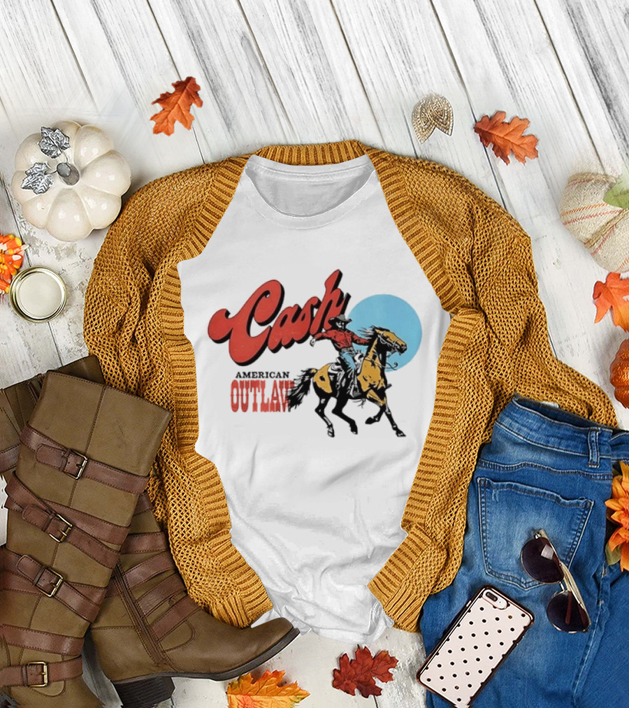 Cash American Outlaw Cowboy Riding Horse T-Shirt